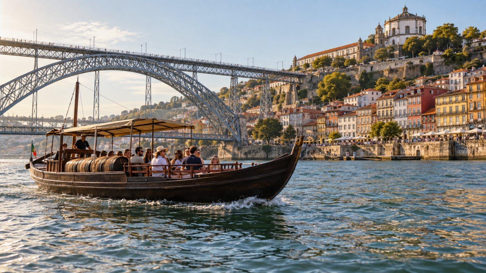 A rabelo under the Luís I bridge, Ribeira behind